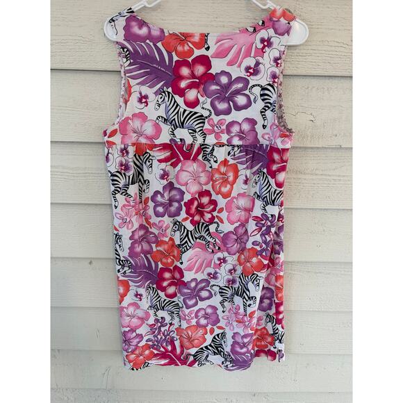 Nick & Nora Zebra Floral Sleep Tank Top Large Pink Tropical Pajama Top - Picture 5 of 5